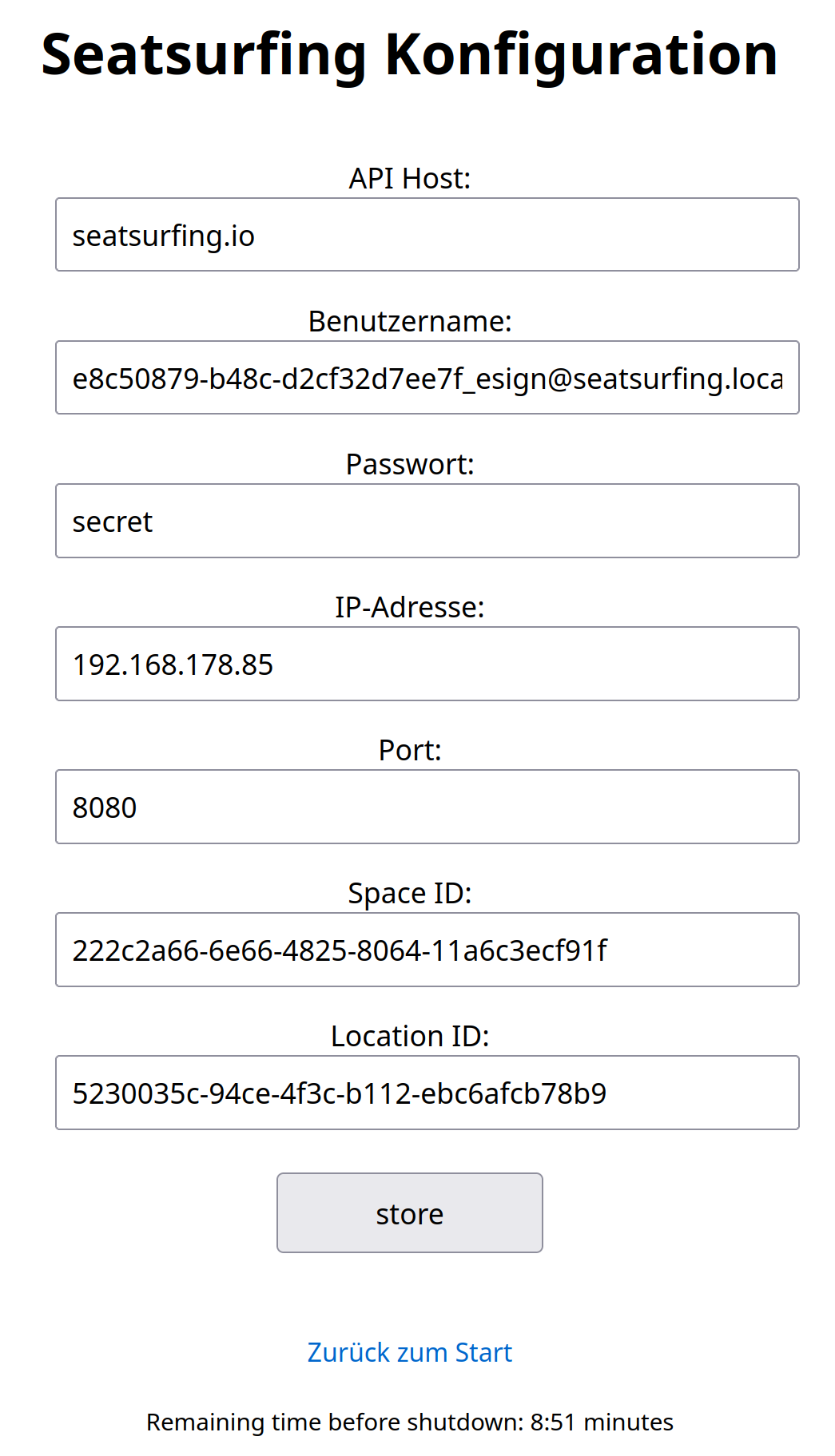 Seatsurfing detailed configuration interface