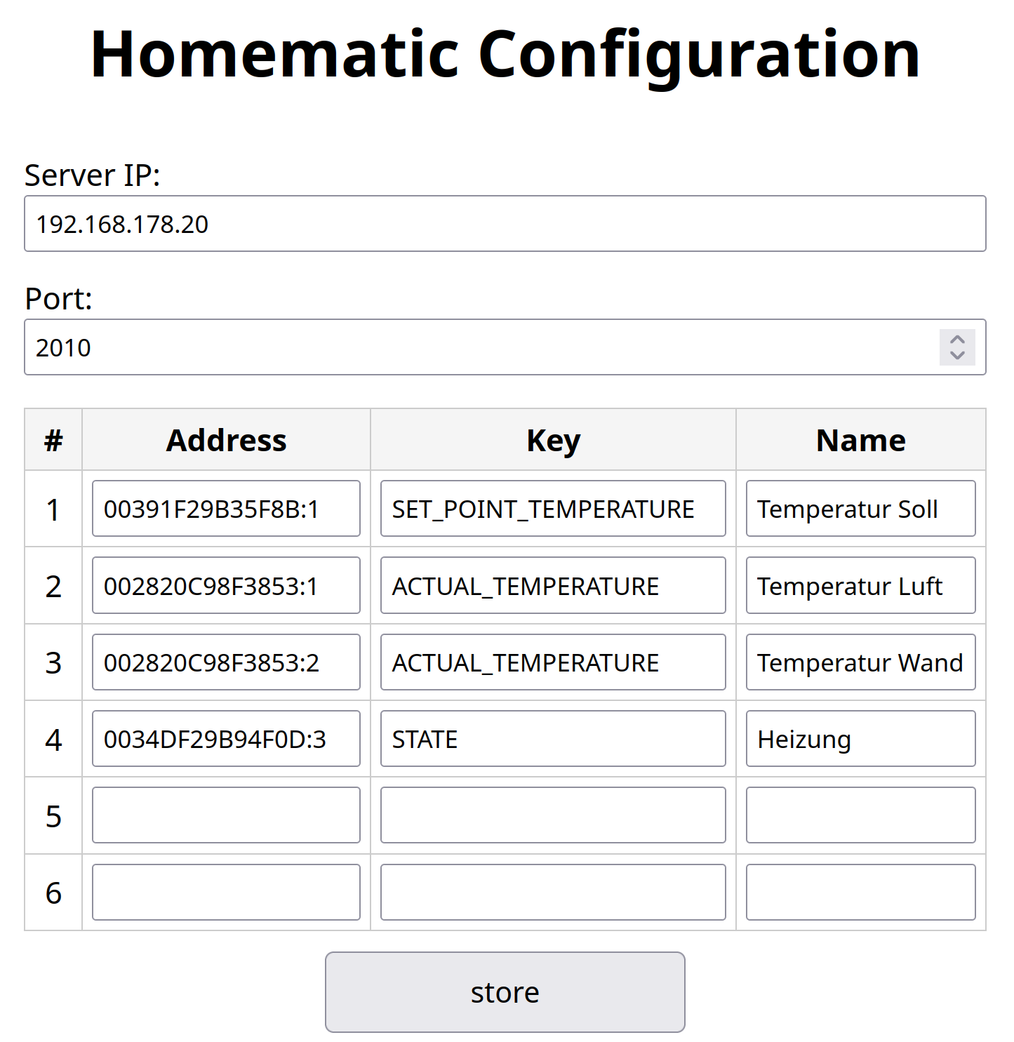 Homematic web interface main configuration
