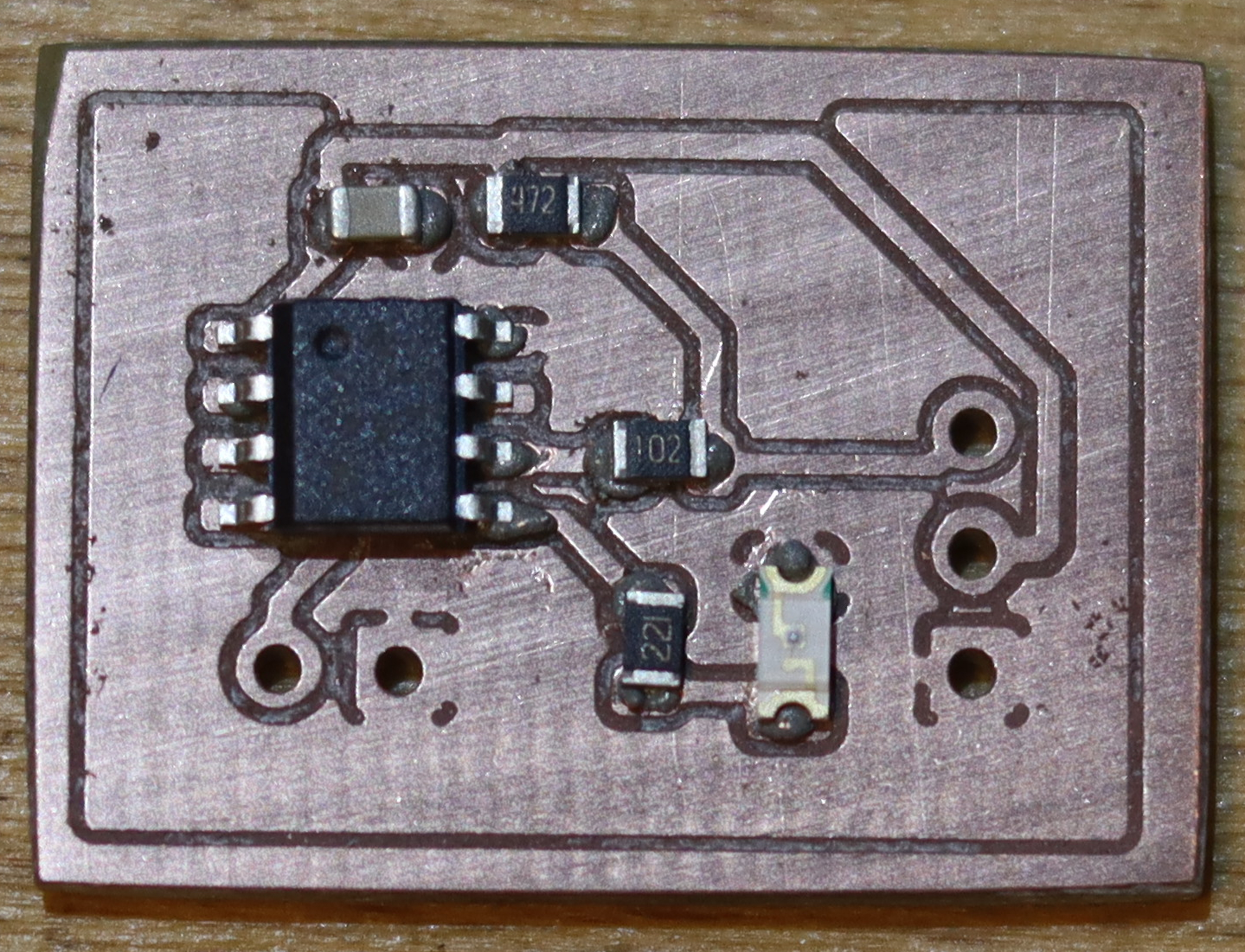 Milled PCB with parts placed